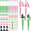 NEWEST 12 Pieces Witch Beadable Pens Pink and Green Bead Pens DIY Princess Witch Party Favors Plastic Beaded Ballpoint Pen for School Office Birthday Party Supplies Gifts
