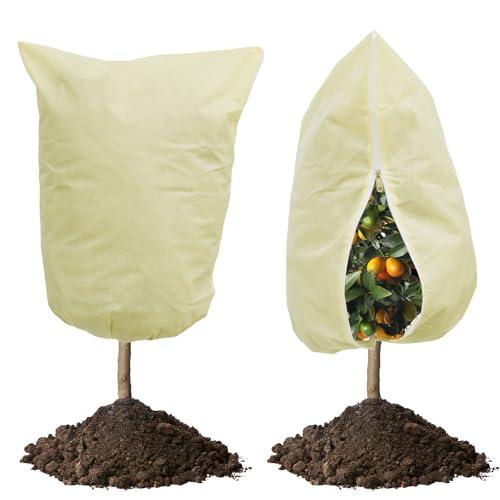2 Pack Plant Covers Freeze Protection 2.8 oz/yd², 47.2" X 70.9" Large Winter Tree Covers Freeze Protection Bags Frost Blankets Shrub Jacket for Outdoor Plants Frost Cloth with Zipper Drawstring