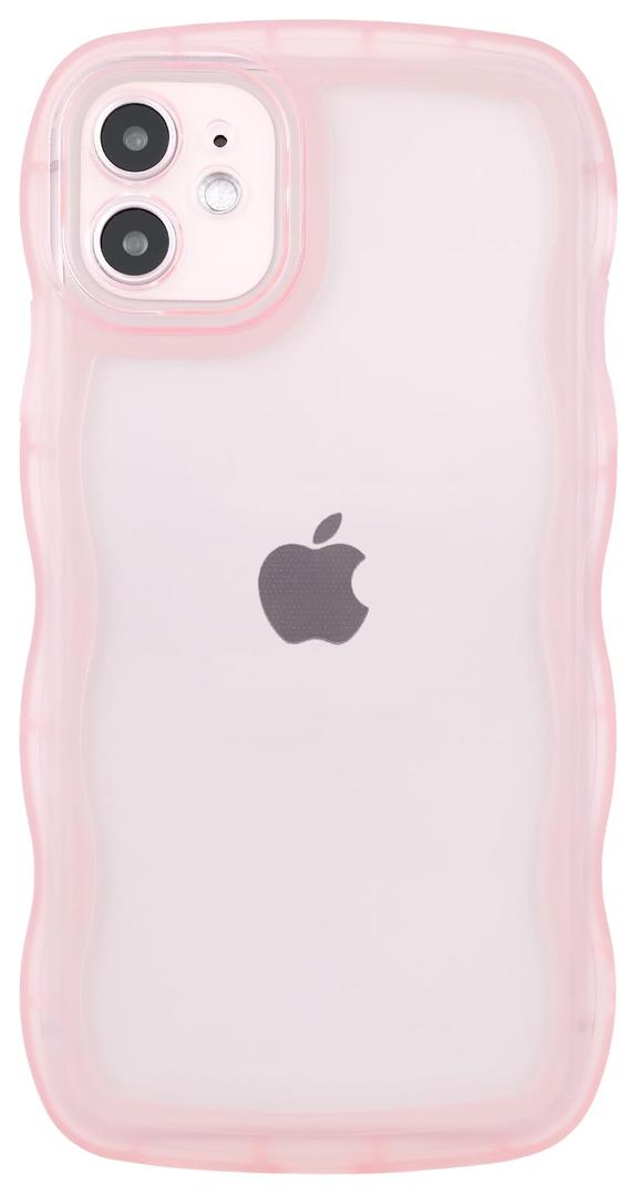 SKYLMW Compatible with iPhone 12 Case Wavy Frame Cute,Clear/Pink