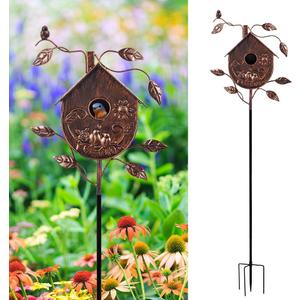 DREAMSOUL 48" Bronze Bird Houses for Outside Decorative Metal Birdhouse, Vintage Bird House Pole with 1.6" Entrance Hole for Patio, Yard, Garden