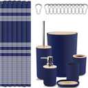 Britimes Bathroom Accessories Sets, Blue Shower Curtain Set with Trash Can, Soap Dispenser, Toilet Brush Holder, Toothbrush Holder and Toothbrush Cup for Bathroom Decor 72"*72"