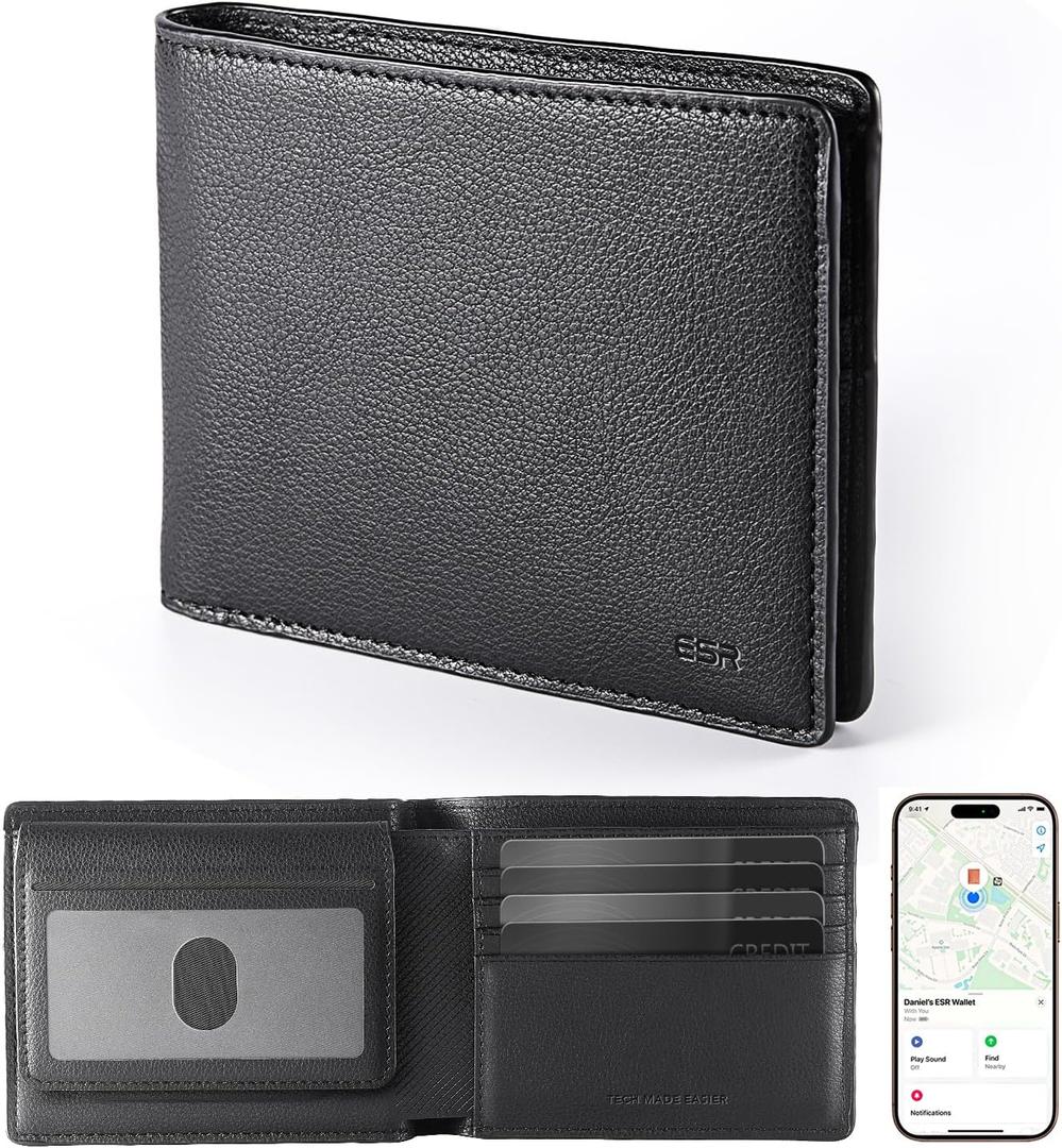 ESR Geo Wallet with Find My, RFID Blocking, Wallet for Men, Wallet Tracker(iOS 14.5 Above Only), Holds 9 Cards and 15 Bills, Replacement for AirTag Wallet, Slim Bifold Card Holder, Twillingt Black