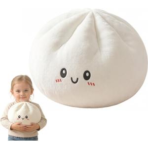 Giant Dumpling Stress Ball, Big Steamed Bun Plush Pillow Fidget Toy, Helps with Stress Relief Squeeze Ball for Kids & Adults (White)