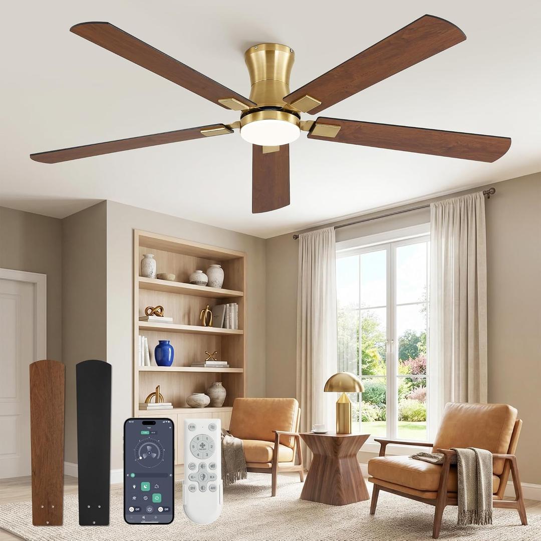 Fanbulous 60 inch ceiling fan with light, Low Profile Ceiling Fan with Light, App&Remote Control, Dimmable LED Light, Flush Mount Ceiling Fan for Indoor Bedroom Living Room, Qiuet DC Motor