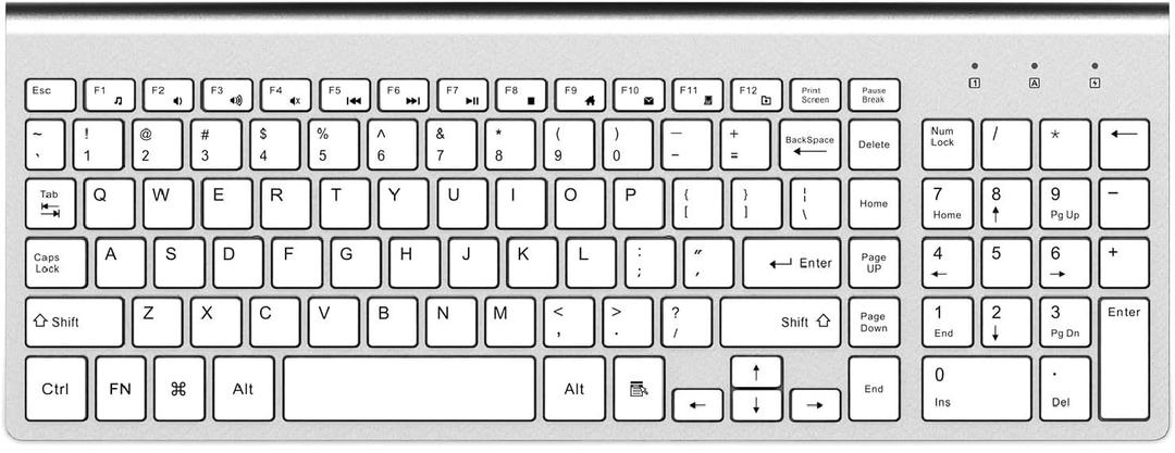 FENIFOX Keyboard Wireless, Ergonomic Compact Silent Quiet Low Profile USB Thin Slim Combo Full-Size 2.4G with Number Pad Portable for Laptop PC Computer - Silver and White