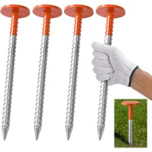 4 Pack 12-Inch Rebar Survey Marker Stakes Durable Steel with Bright Orange Top for Surveying, Construction, Landscaping, Property & Boundary Marking