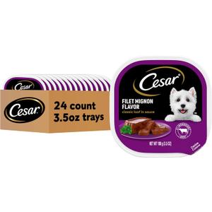 Cesar Wet Dog Food Classic Loaf in Sauce Filet Mignon Flavor, 3.5 oz. Easy Peel Trays (24 Count, Pack of 1)