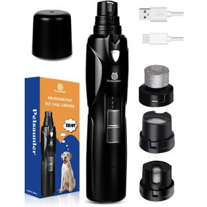 Petsaunter Dog Nail Grinder, 2-Speed and LED Light, Touch-Switch, TypeC, Quiet and Low-Vibration Dog Nail Trimmers, and 3 Ports for Large Dogs, Medium, Small Dogs Cats Pets with Hard or Thick Nail