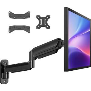 HUANUO Computer Monitor Wall Mount for 17 to 35 inch Flat Curved Screens, Single Wall Monitor Mount Holds up to 26.4lbs, Height Adjustable Full Motion Gas Springcore Vesa Wall Mount, Max 200x200mm