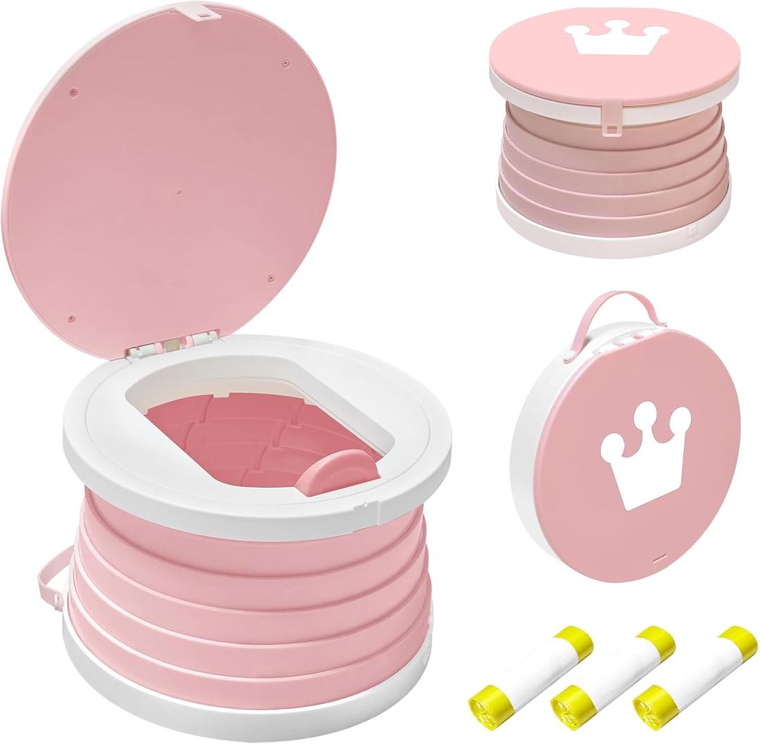 2025 Upgraded Portable Potty Training, Travel Potty for Toddler, portable toilet for kids Foldable, Apply to Seat Emergency Toilet for Camping, Outdoor,Car, Indoor(White-Pink)