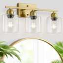 Modern Brushed Gold 3 Light Bathroom Light Fixtures, 19 inch Vanity Lights for Bathroom with Clear Glass, Bathroom Lighting Fixtures Over Mirror for Mirror Kitchen Living Room