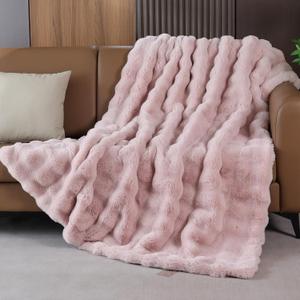 Pink Fluffy Faux Fur Throw Blanket for Bed Couch Living Room Fuzzy Bubble Cozy 50x60 Decorative Throw Blanket Rabbit Fur Bunny Blanket Girls Home Decor 860 GSM