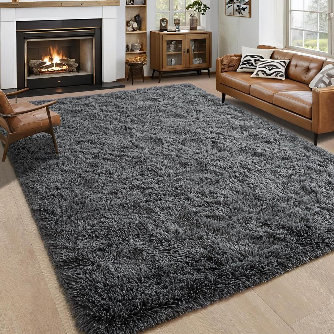 Noahas Fluffy Dark Grey 4x6 Area Rugs for Bedroom Living Room,Thick Shag Throw Floor Carpet,Soft Shaggy Bedside Non-Slip Plush Dorm Nursery Kids Rug