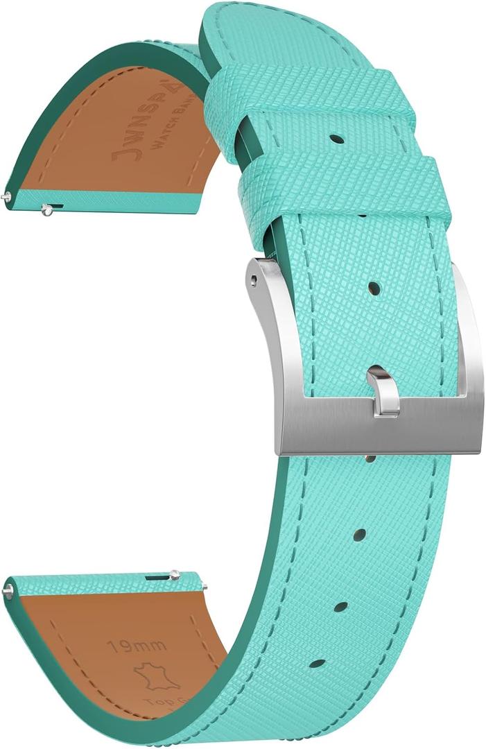 Top Grain Leather Watch Band - Quick Release Brushed Buckle Replacement Strap for Men - Choice of Width -18mm 19mm 20mm 21mm 22mm 23mm 24mm (Blue & Silver Buckle)