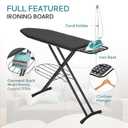 Ironing Board 48x15 in, RAINHOL Large Heavy Duty Ironing Boards Full Size with Pad and Cover, Height Adjustable Iron Stand with Storage Tray and Iron Rest, Black