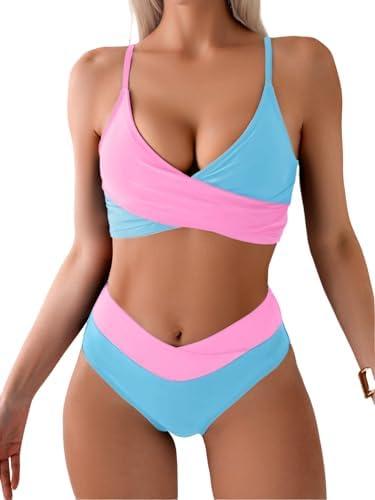 Tainehs Women's Bikini Sets Two Piece Swimsuit V Neck Twist Front V Cut Bottom Bathing Suit XL