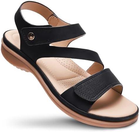 Littleplum Womens Sandals Arch Support – Comfortable Flat Sandals for Women, Summer Breathable Adjustable Orthotic Walking Shoes for Beach,Travel, 39