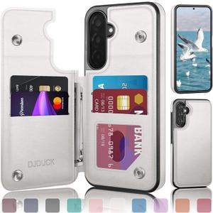 DJDUCK Designed for Samsung Galaxy A36 Case Wallet with Card Holder, [Magnetic Clasp Cover] [RFID Blocking Leather Protection] Shockproof Women Men Cases for Samsung A36 White