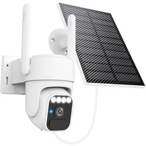 WY-LINK Solar Camera Outdoor Wireless, 360° Cameras for Home Security, Two-Way Talk, Auto Tracking, Light Alarm, Color Night Vision (1, White, Wi-Fi)