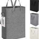 ZERO JET LAG Slim Laundry Hamper With Handles Collapsible Laundry Basket Thin Dirty Clothes Basket Narrow Laundry Bag Foldable Dirty Cloth Hamper 45L (24 inches,Dark Grey)