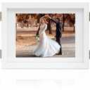 Hinged 3 Picture Frame 4x6 & 5x7 Folding Collage Photo Frames Multiple Wooden Desk Picture Frames with Mat for Office Tabletop or Wall Decor, White (Double Vertical 4x6 & One Horizontal 5x7)