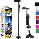 Walking Cane for Women & Men - Self Standing Adjustable Folding Cane with T Handle and 360 Pivot Base - Lightweight Foldable Walking Stick for Seniors - Collapsible Cane for Walking
