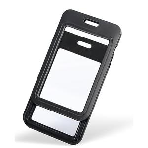 Uniclife 3 Pack Sliding Badge Holder with Double-Sided Windows Vertical Hard Plastic Case Black Card Protector Pouch for Office School ID Credit Cards Proximity Key Cards Driver’s Licenses and Passes