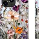 LUHOURI for iPhone 15 Pro Case,Wireless Charging Compatible,Dual-Layer - Soft Silicone Inner + Hard Outer Shell,Cute Wildflower Design,Protective Phone Cover for Women - Marble Pressed Flowers