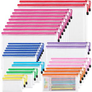 JARLINK 30 Pack 8 Sizes Mesh Pouch, 9 Colors, Waterproof Zipper File Bags Document Multipurpose Travel Bags for Office, School, Board Game, Puzzles, Cosmetics, Travel Accessories, and Home Organize