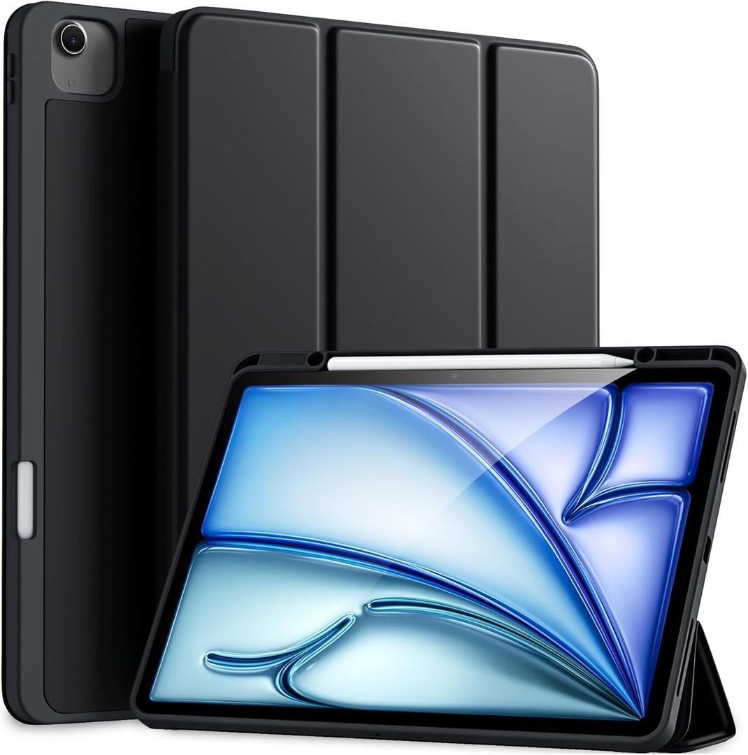 Akkerds Compatible for iPad Air 13 Inch Case (M3/M2) 2025/2024 with Pencil Holder, Trifold Stand Protective Cover/Soft TPU Back for iPad Air 13 Case, Supports Touch ID, Auto Wake/Sleep, Black
