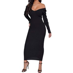 SheKiss Womens Off Shoulder Plus Size Work Business Sweater Dresses Long Sleeves Bodycon Cardigans Outfits (X-Large)