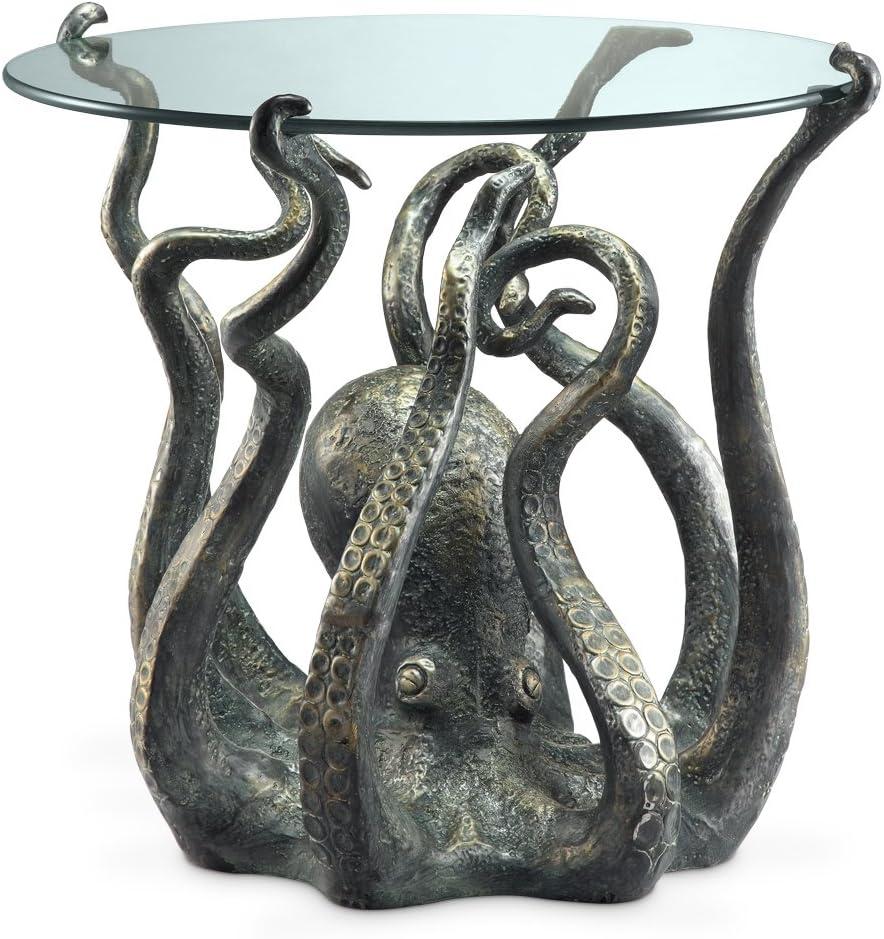SPI Incredible Cast Aluminum Octopus Glass Top End Table