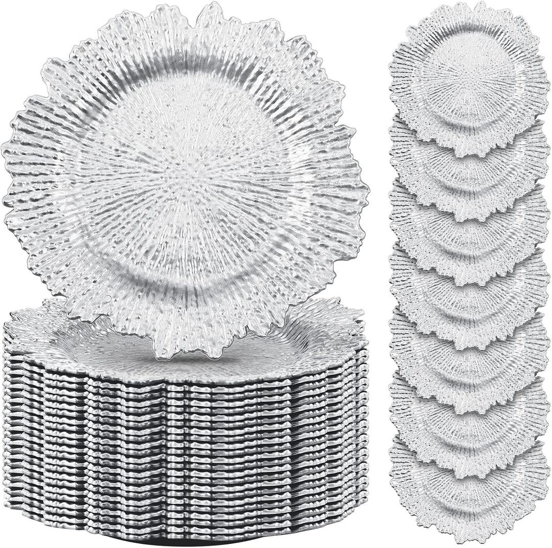 Rtteri 50 Pcs 13" Charger Plates for Wedding Reef Charger Bulk,Silver