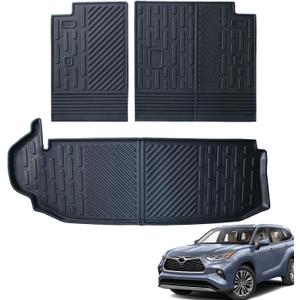 Cargo Mat Compatible for 2020-2024 2025 Toyota Highlander Trunk Mat Cargo Liner TPE Back Seat Cover Protector 2023 7 Seats Highlander Accessories (2020-2025, Rear Trunk Mat + Backrest Mat) (for 2020-2025 Toyota Highlander)