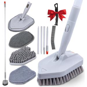 DSV Standard Tile Tub Scrubber Brush Shower Scrubber with Long Handle, 3in1 Cleaning Brush with 3 Detachable No Scratch Brush Heads, 56’’ Scrub Brush for Shower, Bathroom, Wall, Kitchen, Sink,Toilet