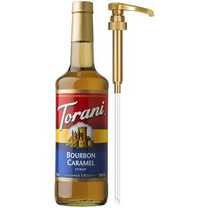 Torani Coffee Syrup, Bourbon Caramel Flavoring for Drinks, Glass Bottle with Pump Included, 25.4 Fl Oz, Pack of 3, Best By 27 MAR 2028