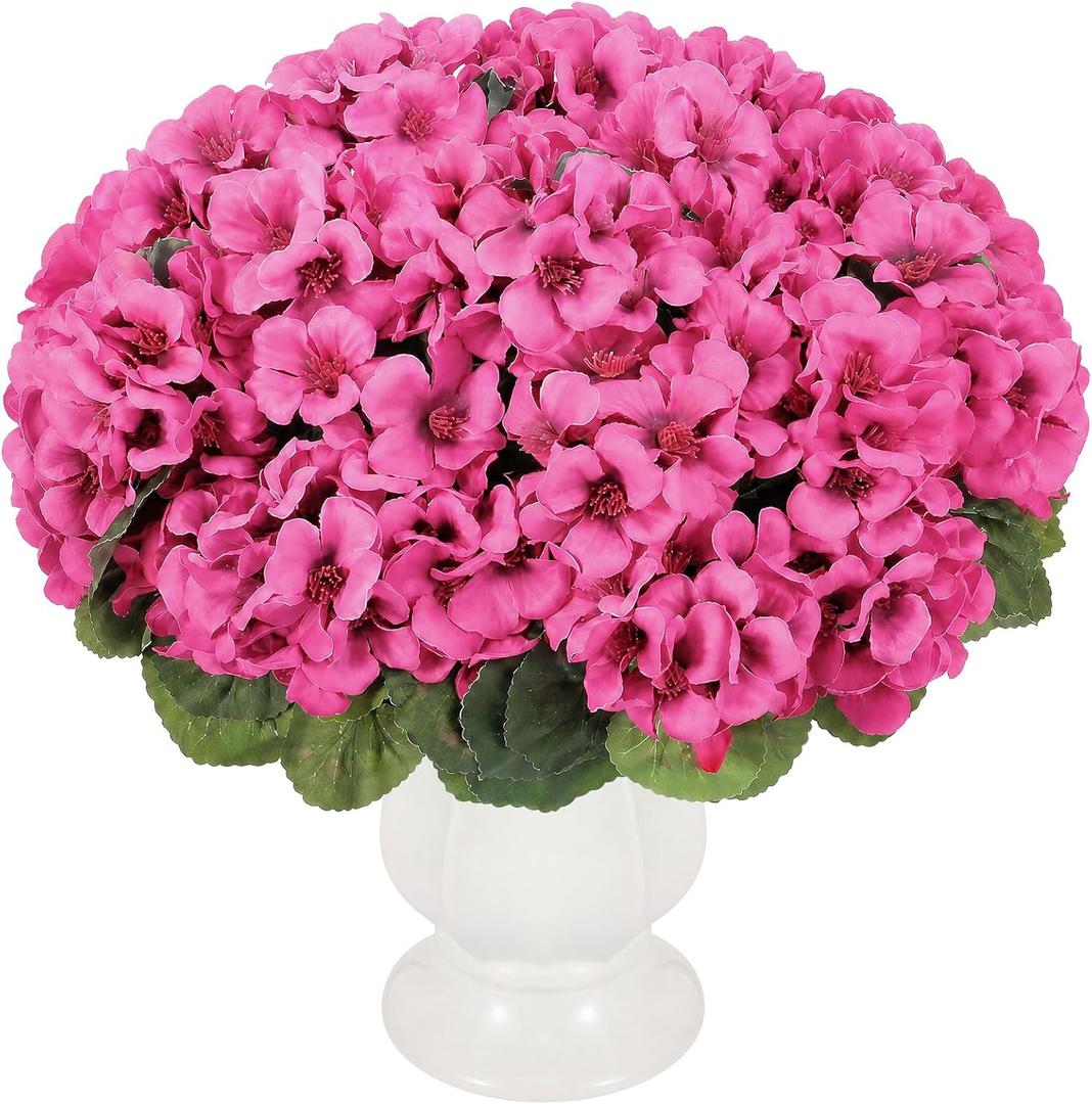 5 Pcs Faux Geranium Flowers for Outdoor Decor Rose Red