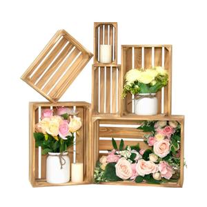 BOY MCOWBOY Wooden Crates for Display 6 Pack Large Rustic Nesting Wooden Basket with Handle, Decorative Farmhouse Wood Crate for Storage and Container, 6 Size Wood Basket Decor Boxes