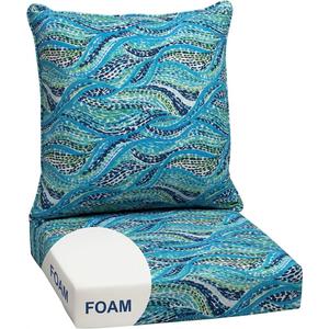 Arden Outdoor Foam Deep Seat Cushion Set, 24 in x 24 in, Weather-Proof, Rain-Proof, Fade Resistant Patio Cushion, Bottom and Back Cushion for Chair, Sofa, and Couch Aqua Leala, 1 Pack