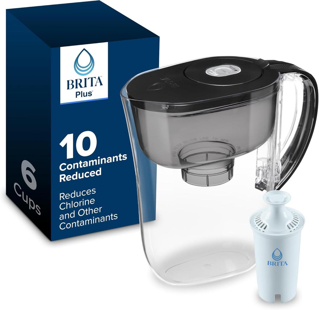 Brita Small 6 Cup Water Filter Pitcher, 1 BritaPlus Filter, Metro, Black (Package May Vary)