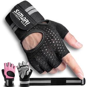 SIMARI Breathable Workout Gloves for Men Women, Padded Weight Lifting Gloves with Wrist Wraps Support, Full Palm Protection, Grip for Gym Training, Fitness, Weightlifting, Exercise Fingerless Black Size M