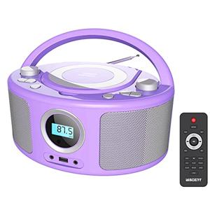 Portable CD Player Boombox with Bluetooth, FM Radio, USB MP3 Playback,3.5mm AUX Headphone Jack and USB Input, Compact CD Player Radio Stereo System(Purple)