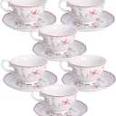 fanquare Vintage Porcelain Tea Set for Women Tea Party, Cup and Saucer Set for 6, Wedding Floral Teapot Set for Adults, Pink Rose