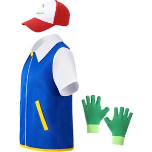 Adult Kids Anime Cosplay Costume Halloween Unisex Men Costume Hoodie Jacket Gloves Hat Sets for Trainers (3-4 Years, Blue)