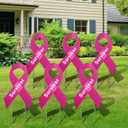 6PCS Breast Cancer Awareness Yard Signs Double-sided Pink Ribbon Survivor Yard Decorations with Metal Stakes Waterproof Outdoor Lawn Sign for Support Party Fundraising Charity Event Supplies
