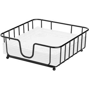 Napkin Holder for Table, Napkin Holders for Paper Napkins, Flat Metal Black Napkin Holders for Kitchen & Dining Table, 6.9" x 6.9" x 2.2" Inside Size (Black) (Luncheon)