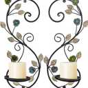Wall Sconces Candle Holder Set of 2, Antique Multi-Color Leaf Branch Wall Mount Hanging Metal Wall Candle Holder Candle Sconce for Living Room Dining Room