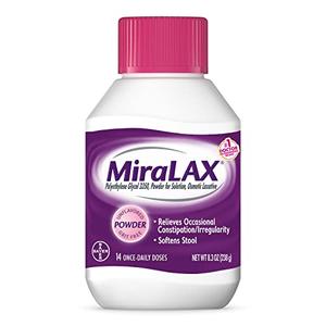 MiraLAX Laxative Powder, Gentle Constipation Relief, PEG 3350, Physician Recommended, No Harsh Side Effects, 14 Dose, Pack of 2, EXP 2025/02
