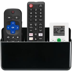 3 Slot Adjustable Remote Control Holder Wall Mount, TV Remote Box Hollow Bottom Slot Easy Phone Charging, Self Adhesive Remote Holder,Wall Pen Holder Storage Accessories for Home Office School (Black)