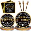 96 Pcs Aged to Perfection Party Plates Napkins Tableware Set Vintage Theme Birthday Supplies Disposable Dinnerware Black Gold Happy Birthday Party Decoration Favors for Men, 24 Guests